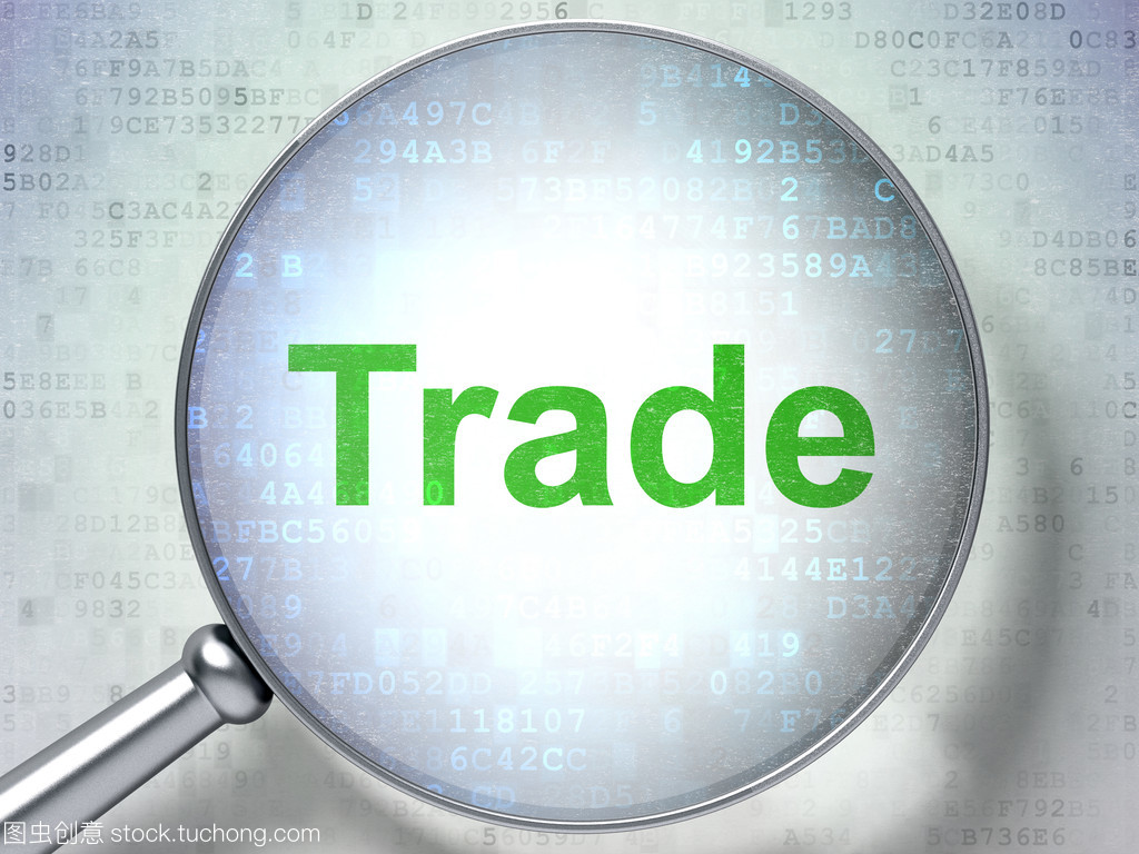 數(shù)字背景上的字貿(mào)易與光學(xué)放大鏡